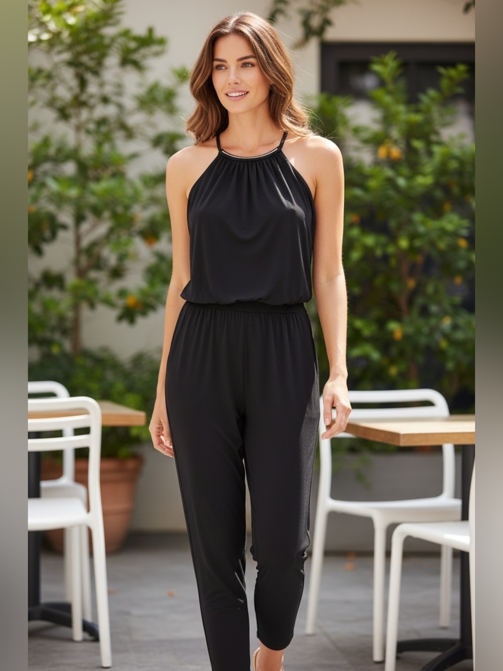 WHBM White House Black Market Petites Black Halter Jumpsuit Size 6P